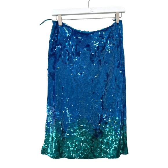 NWT French Connection Blue Green Ombre Sequin Pencil Skirt Size 6 - Picture 8 of 12